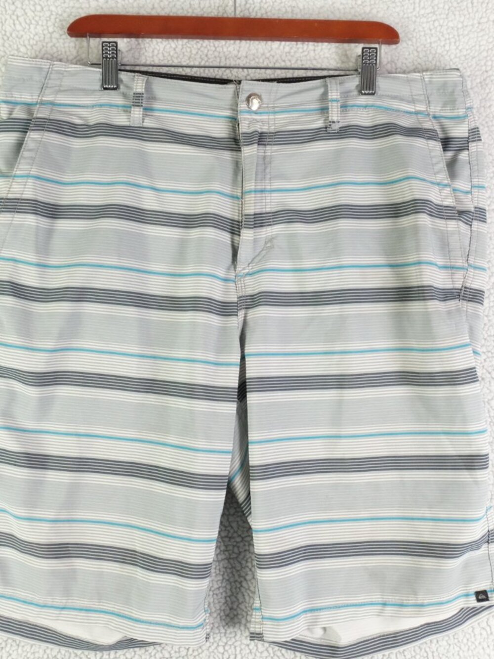 Quiksilver Amphibians Shorts Mens 38 Green Blue Striped Hybrid Swim Summer Beach